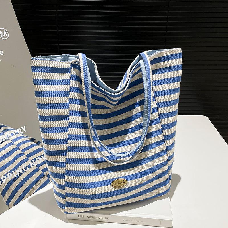 Artistic Style Casual Striped Tote Bag, Sweet Double-sided Single-shoulder Bag for Women