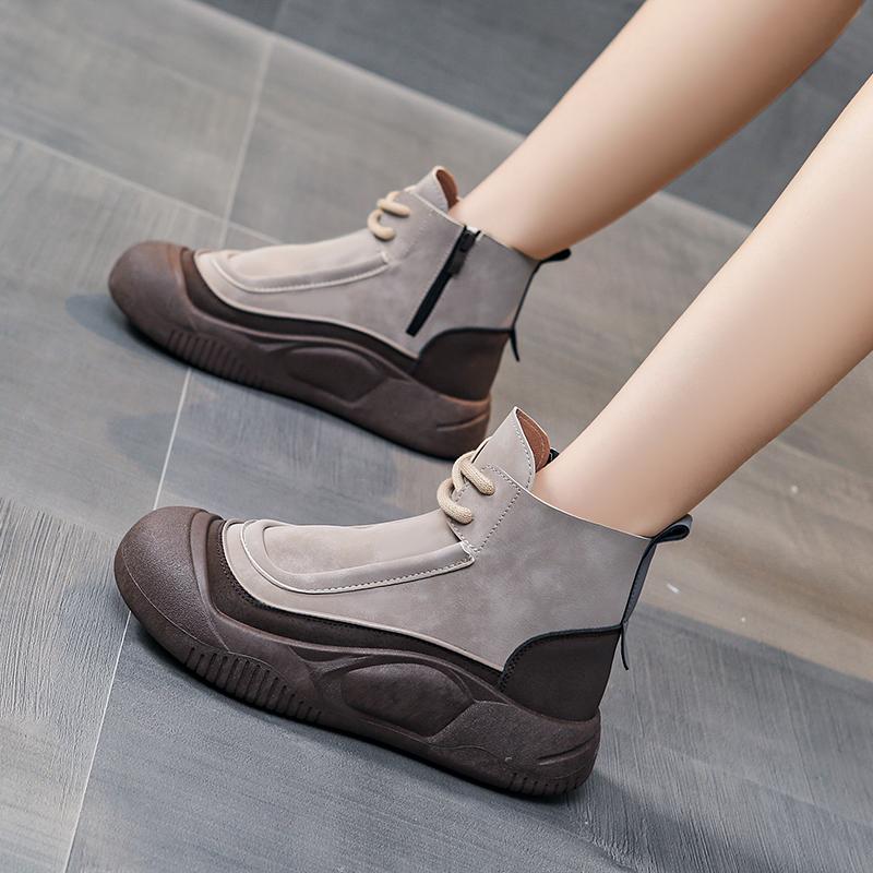 TUINANLE Kvinner Høye Topper Sko Spring Glidelås Uformell Anti Slip Flat Sneakers Jente ankelstøvletter