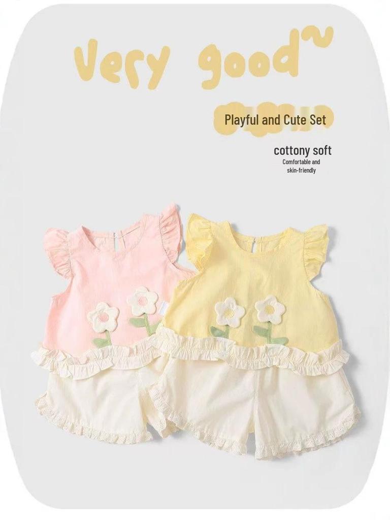 Stylish Floral Sleeveless Vest & Shorts Cotton Set for Girls