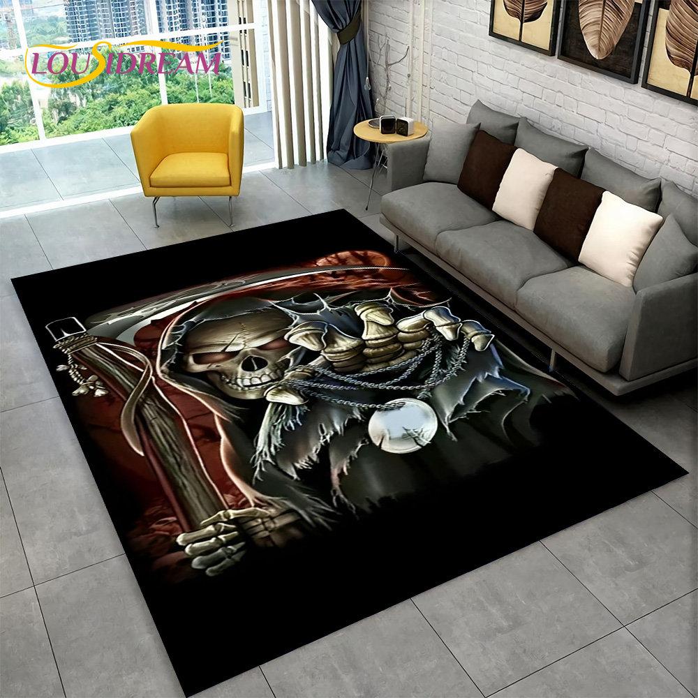 Cartoon Horror Death Skull Area Rug Large,Carpet Rug for Home Living Room Bedroom Sofa Playroom Doormat Decor,Non-slip Floor Mat 40x60cm(15x23in)