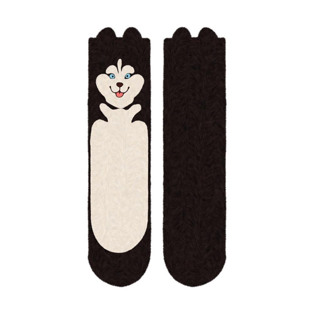 

Soft Coral Fleece Socks Cartoon Husky Thicken Warm Socks Ins Sleeping Socks Women Fall Winter Husky