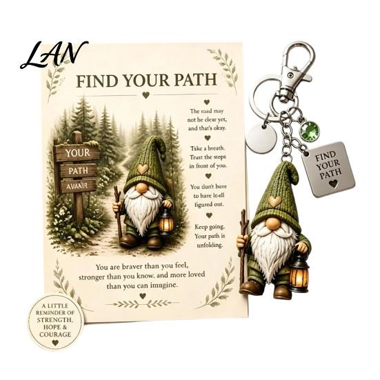 Travel Keychain Gnome with Inspirational Card, Still Hanging On, Keep Growing, Fine Healing Charm Your Path, Dwarf Key Ring for Bags Backpacks