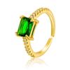 Retro Emerald Zircon Adjustable Open Ring with Inlaid Rhinestones - Women's European & American Fashion