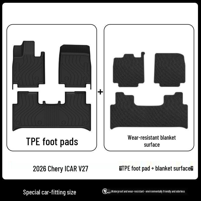 3D All-Weather TPE Floor and Trunk Mats for 2026 Chery iCAUR ICAR V27 with Carbon Fiber Texture Backrest