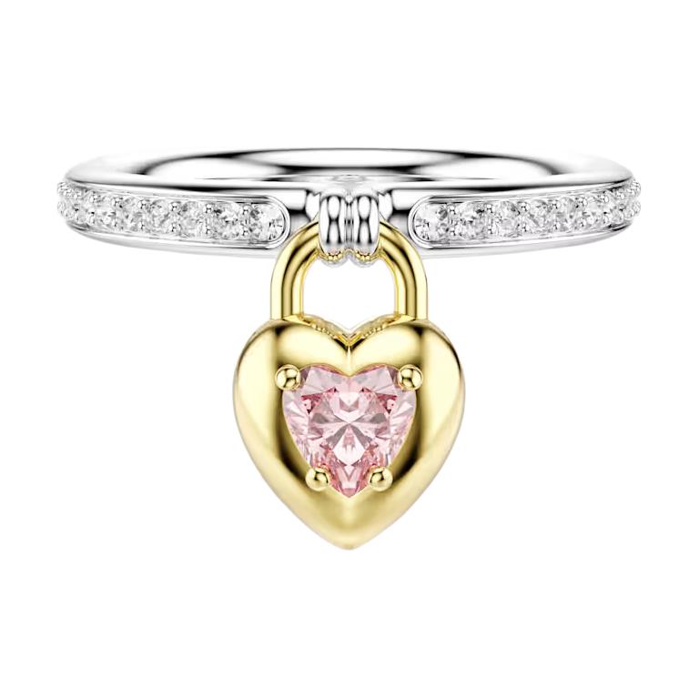 Swarovski Idyllia Heart Pattern Mixed Cut Cubic Zirconia Crystal Ring Unisex ring Pink 5737272 Box (Random Color),55