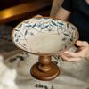 Exquisite High-Grade Platycodon Flower Wooden High-Footed Plate Ceramic Fruit Plate Living Room Household Snack Tray Export