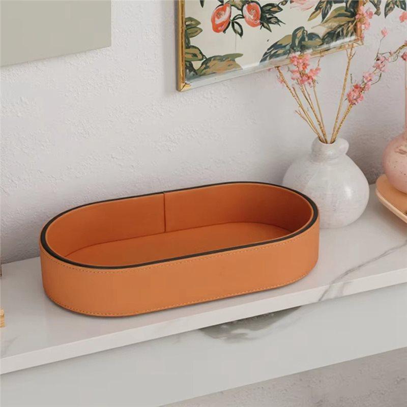 Desktop Cosmetics Storage Box PU Leather Jewelry Organizer Miscellaneous Tray Home Room Decoration Entrance