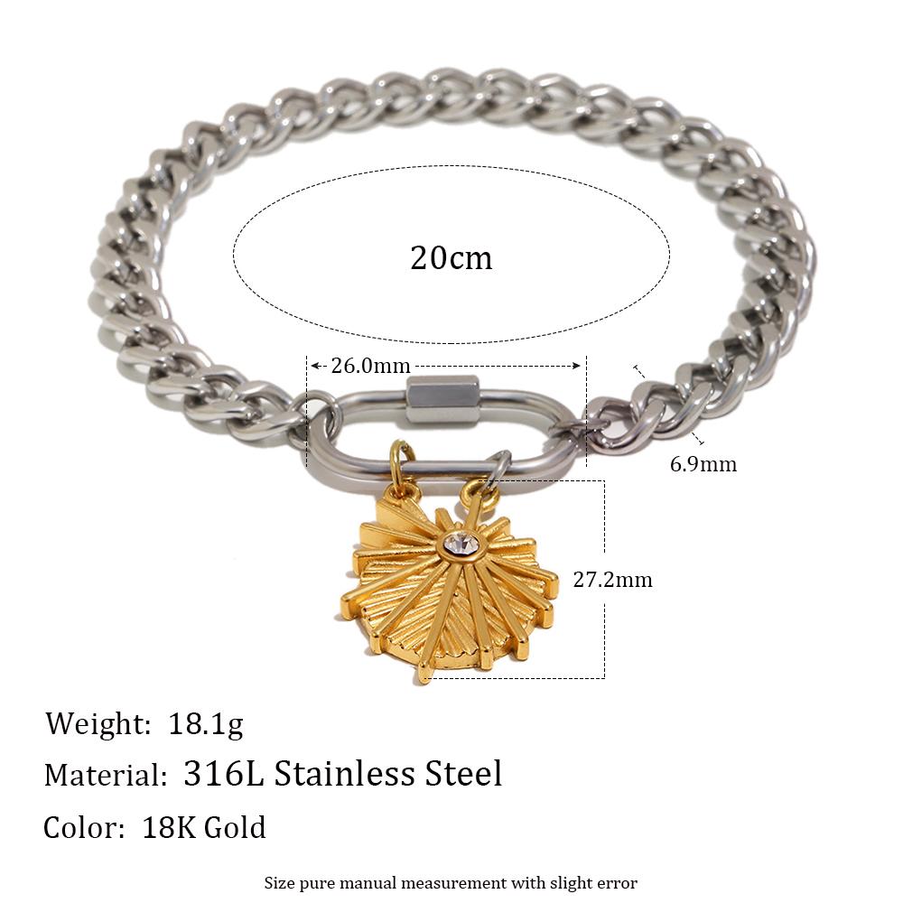 

MamacitaSlay 316L Stainless Steel Mixed Color Sun Pendant Cuban Link Chain Bracelet Waterproof Statement Jewelry For Women Gift 20cm золотой