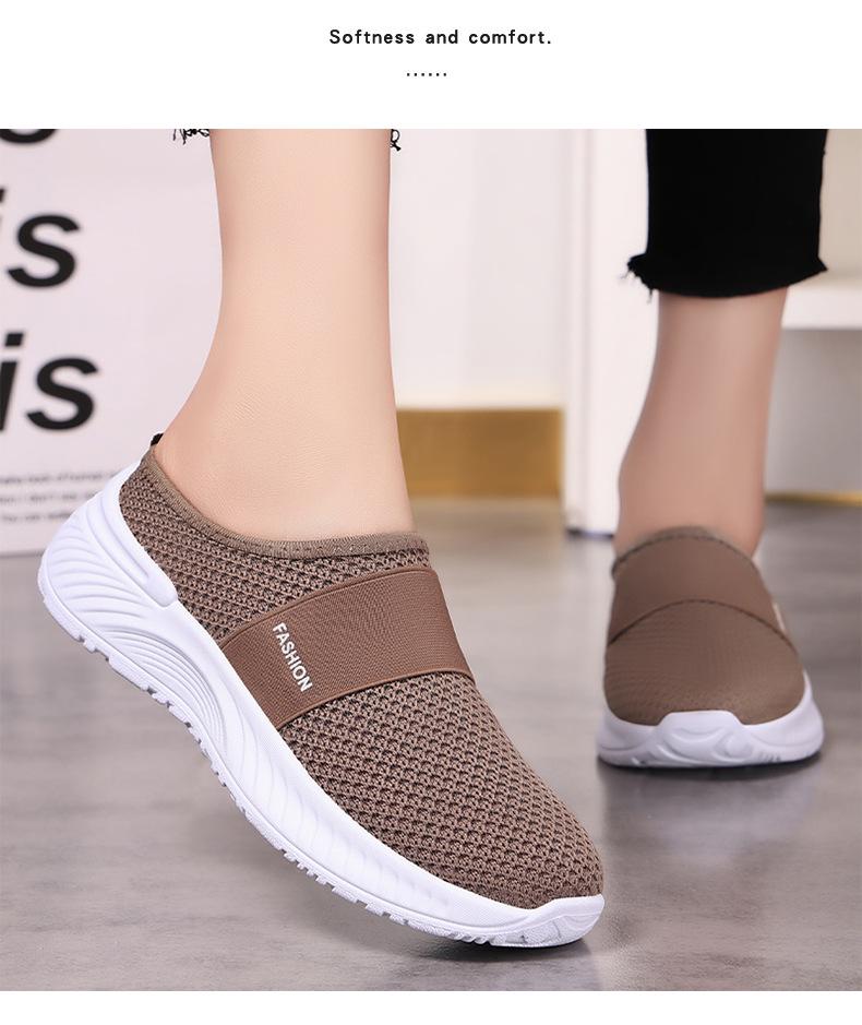 Women's Plus Size Closed-Toe Flyknit Slip-On Flats - Breathable Casual Slippers