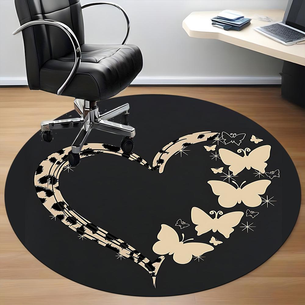 1pc Heart Butterflies Office Round Area Rug,  Mat Suitable ForOffice, Under Office Chairs Bedroom Living Room Home Decor, Room Deco