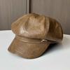 Spring and Autumn New PU Leather Octagonal Hat Children's Fashion Casual Face Small Peaked Hat Retro British Painter Hat Tide