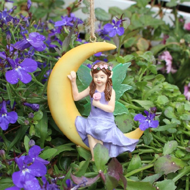 Umělecké pryskyřičné elfí ozdoby Měsíční houpačky Sošky pro zahradu a vnitřní scény Dekorace Venkovní použití