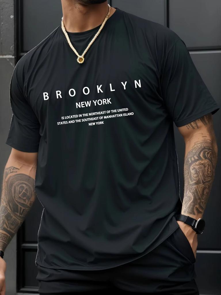 Summer Men's Pure Cotton Casual Loose Plus Size Brooklyn Print Sports Round Neck Short Sleeved Breathable Street T-shirt