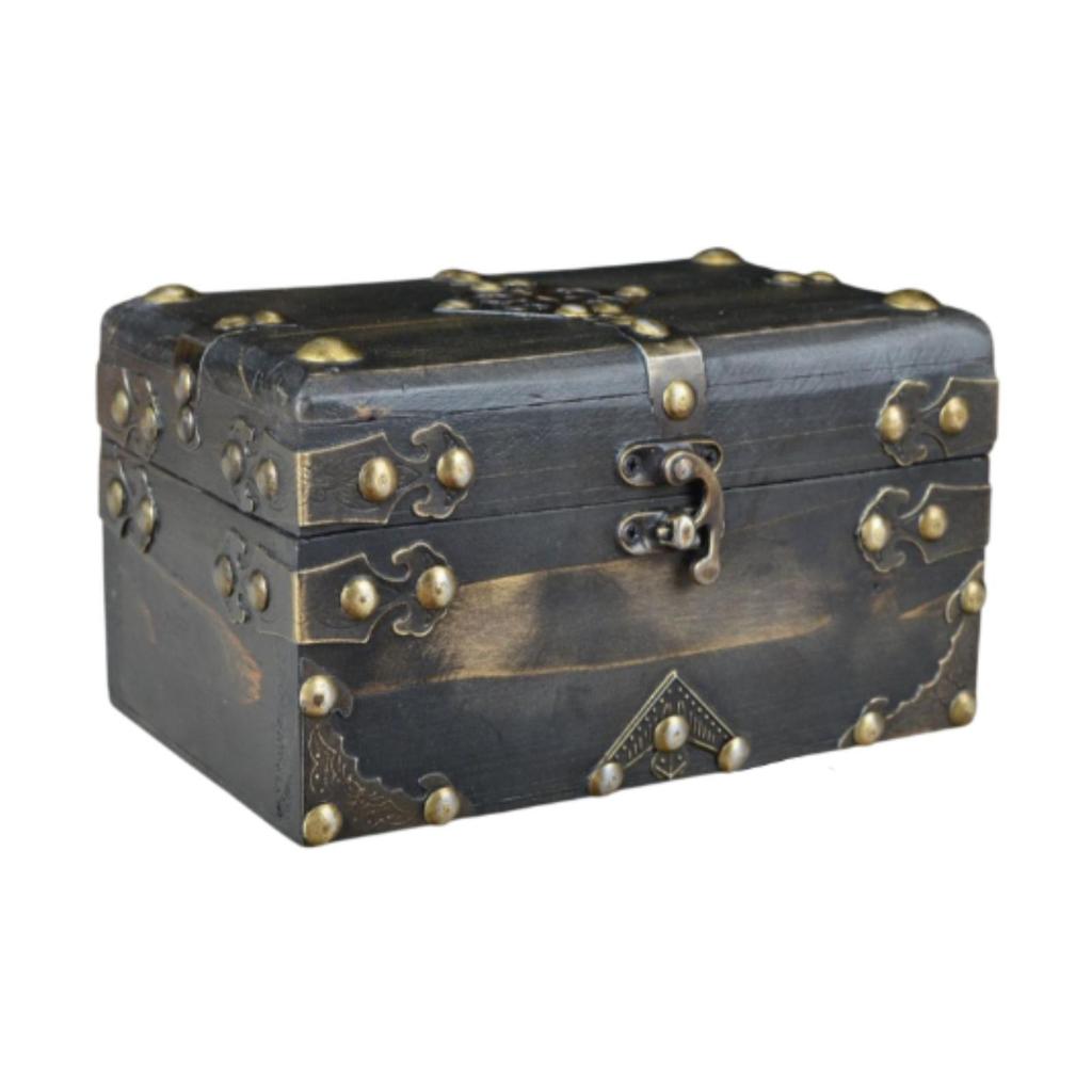 Vintage Style Wooden Treasure Chest Sundries Case for Necklace Ring Bracelet