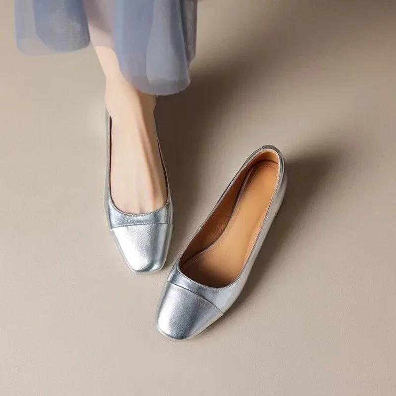 High-quality Genuine Leather Flat Bottom Ballet Shoes Four Seasons Women's Shoes Cowhide High Heels Pumps Insoles Sheepskin