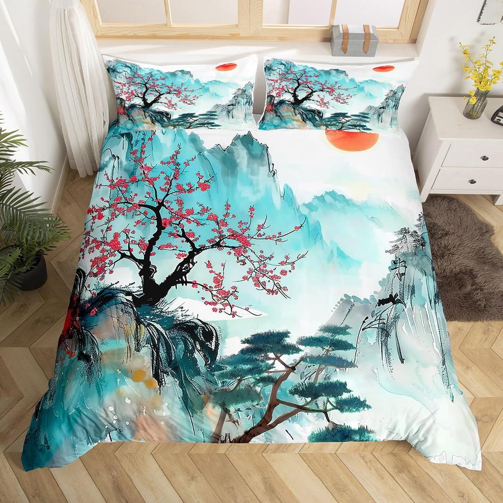 Comforter Chinese Ink Painting Scenery Full Natural Landscape Mountain Bedding Set Eagle Comforter Polyester