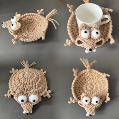 Crochet Squirrel Coaster Funny Squirrel Coasters Cute Handmade Animal Cup Mats Decorative Drink