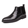 Plus Size Men's High Top Leather Chelsea Boots with Zipper and Brogue Design, Pointed Toe Martin Style.