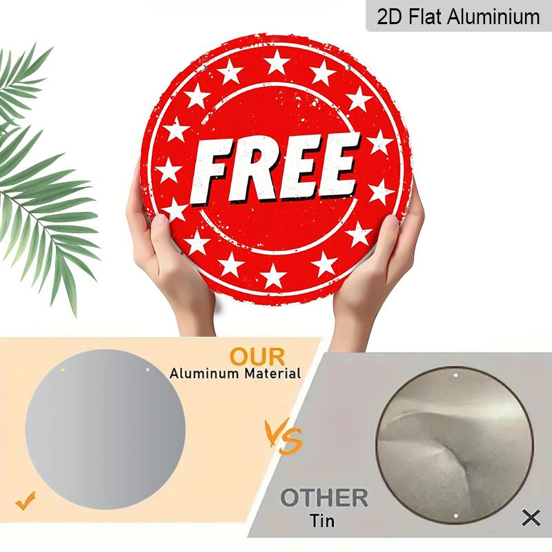 2D Flat, 1pc Round "FREE" Aluminum Hanging Sign, Red Vintage Star Border Design, Retro Metal Door Hanger, Perfect for Business Storefront, Shop