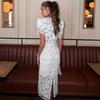 New elegant light luxury solid color lace dress sexy slim V-neck bubble sleeve long dress women