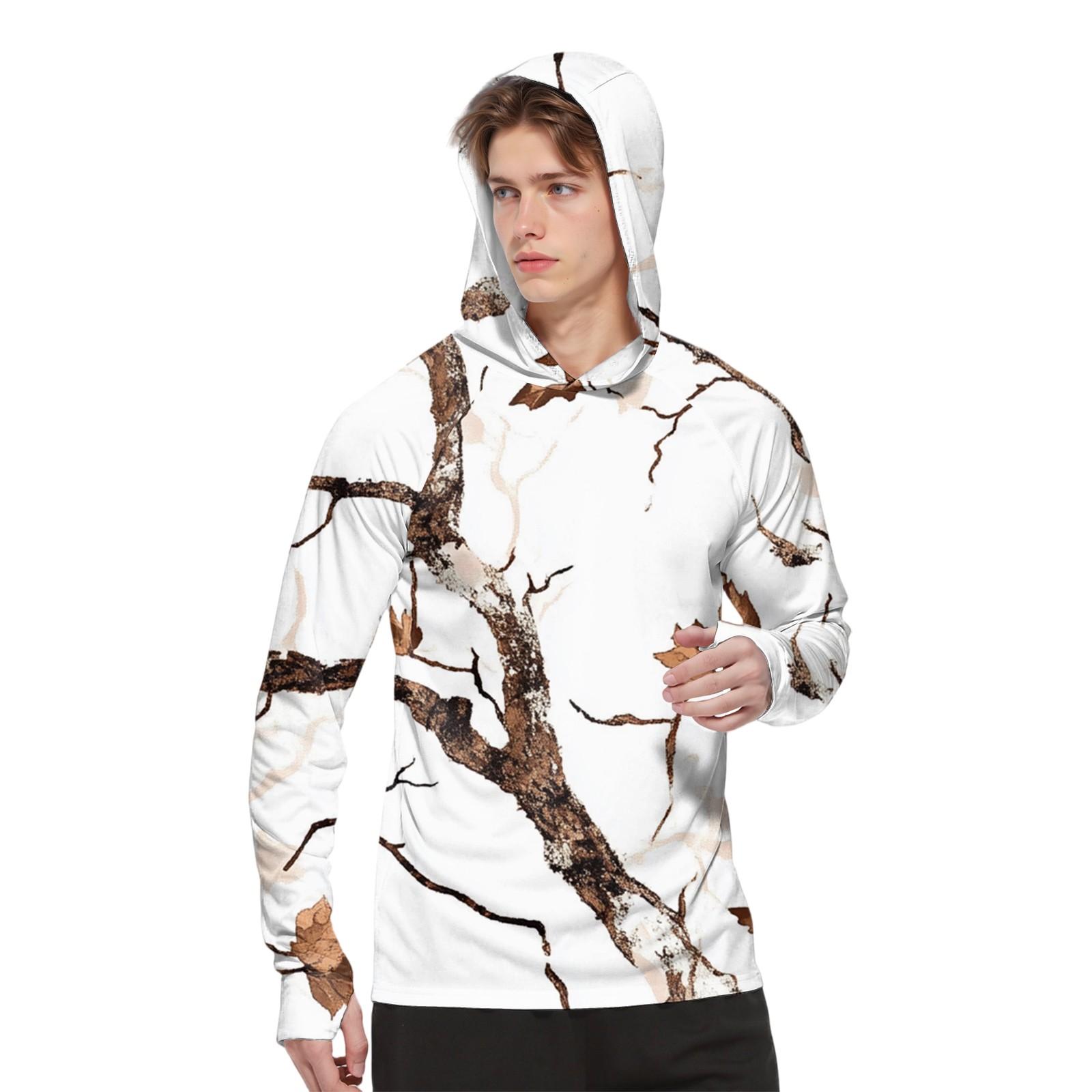 

Мужская модная рубашка с длинным рукавом с принтом и капюшоном SPF/UV XL белый