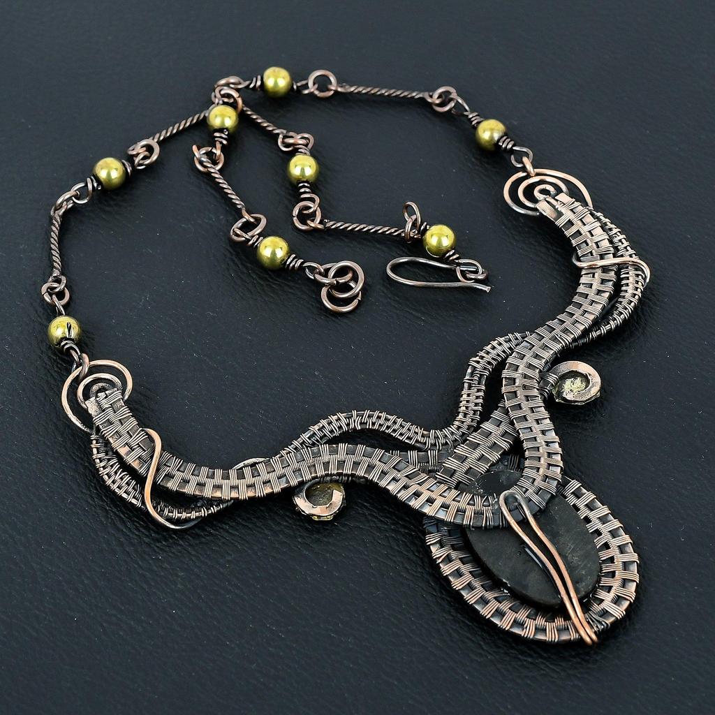 Black Onyx  Necklace Handmade Jewelry, 999 Copper Wire Wrapped Necklace Designer Gemstone Jewelry Adjustable Chain Necklace Gift For Mom