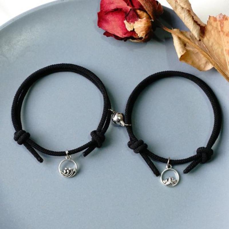 2 bucăți Magnet reglabil Brățară împletită pentru cuplu Breloc pentru cuplu Brățări îndrăgostiți