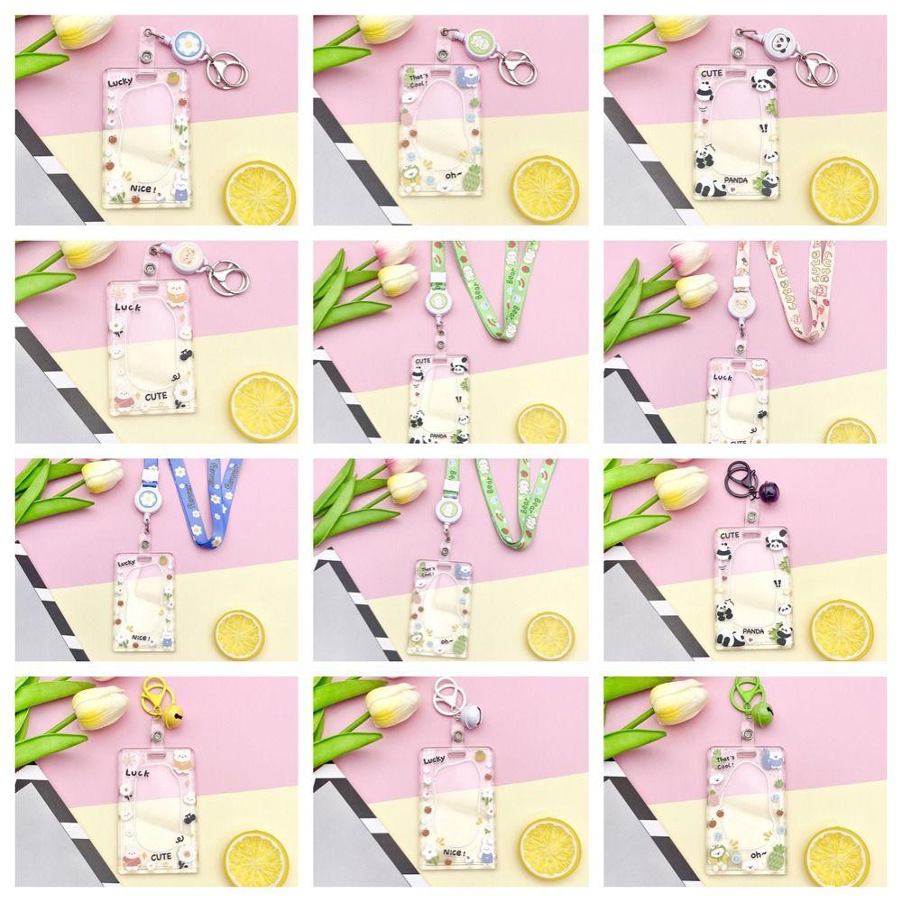 Bear Cartoon Acrylic Card Holder Rabbit Lanyard Bus Card Box Cute Rabbit Card Case Outdoor