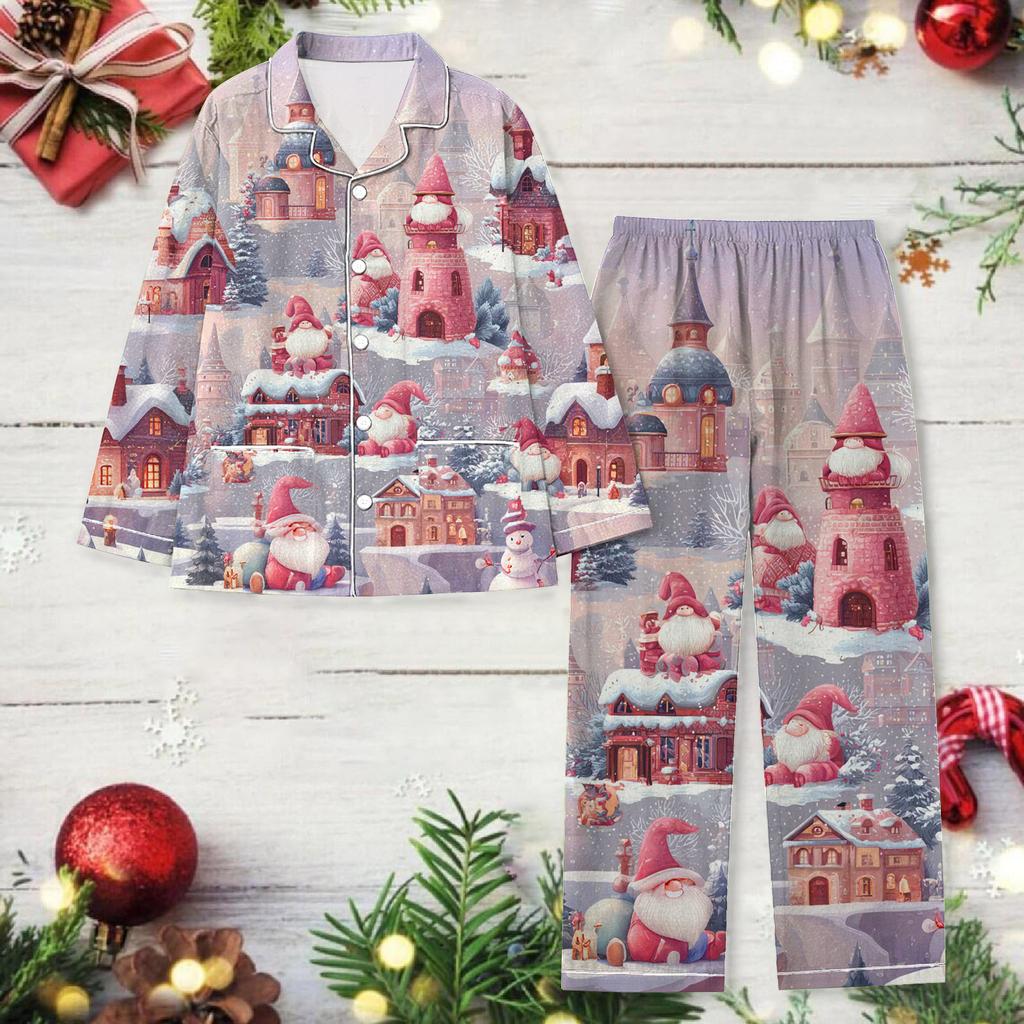 Женский рождественский комплект для дома с длинным рукавом и длинными брюками