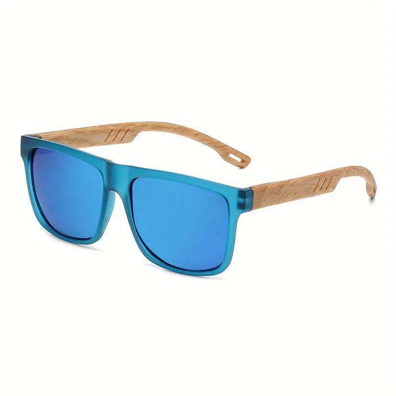 New Men Driving Square Sunglasses Wood Grain Spring Hinges Eyeglasses Protection Unisex Outdoor Daily Eyewear UV400