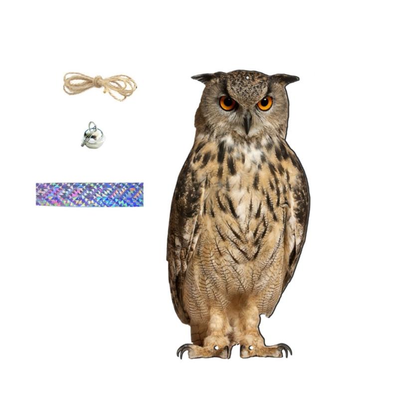 Outdoor Garden Ringing Owl Shape to Deter Birds Hanging Pendant Bird Scarer Gadget with Reflective Strap for Outdoor