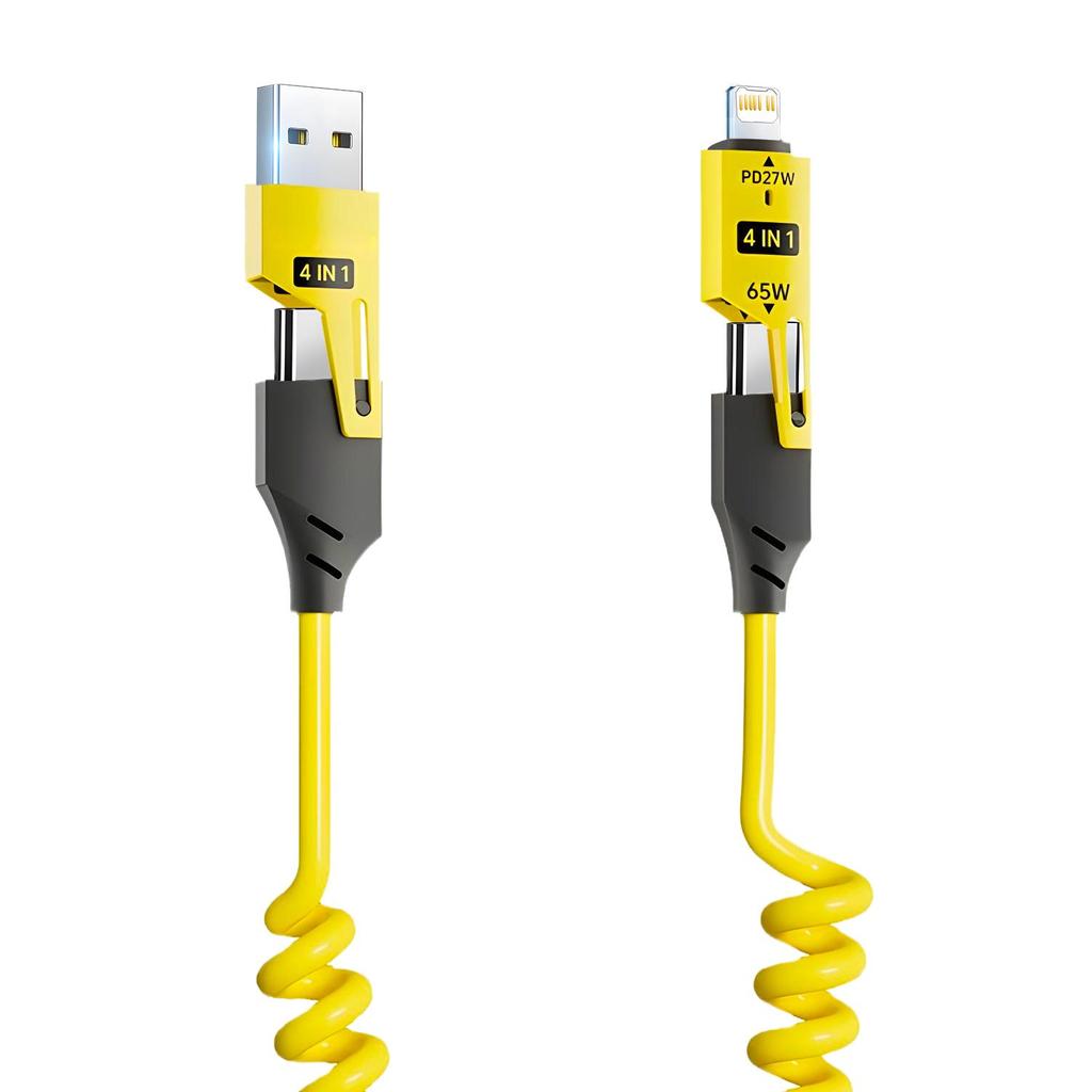 Cablu de date scurt cu arc 65W 4 în 1 6A USB tip C arc telescopic cablu de încărcare rapidă cablu USB cu arc