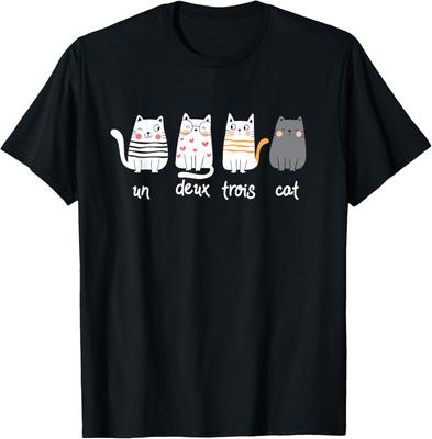 Funny French Cat Graphic Un Deux Trois Cat TShirt Print Original Design Gifts T Shirts Short Sleeve Women Unisex Clothing Tops