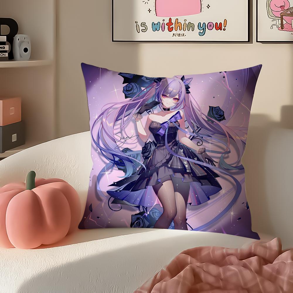 Game Genshin Keqing Cushion Cover Pillowcase Short Plush Invisible zipper Room Sofa Cushion Cover