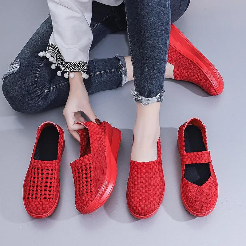 Fashion Summer new handmade woven shoes mesh shoes breathable sloping heels increased height thick sole casual women's shoes