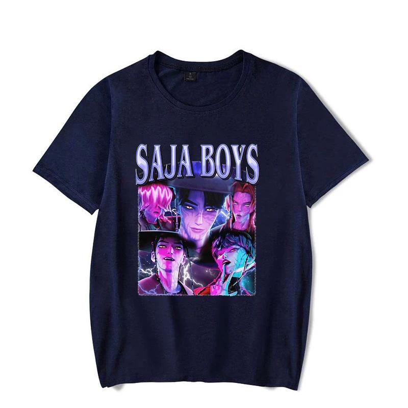 Fashionable men, popular anime Kpop Devil Hunter Saja boy pattern printed pure cotton short-sleeved T-shirt, loose Harajuku top