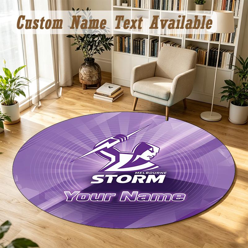 Round Rug Custom NameMelbourne Storm Pattern Non Slip Carpet Home Floor Decor