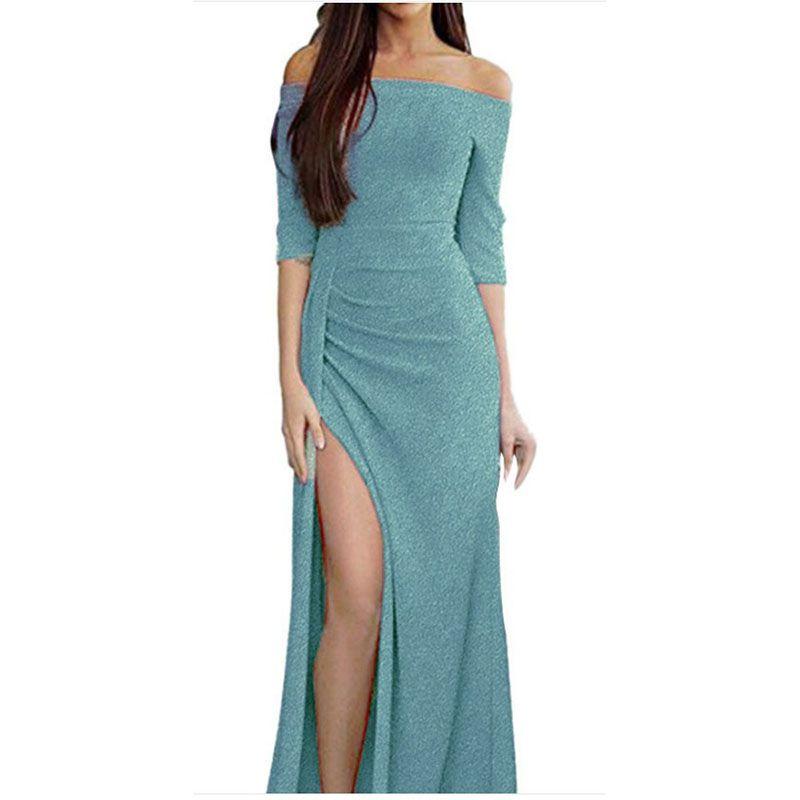 Elegant Women Casual Long Sleeve Patchwork Sequined Off Shoulder Pullover Dress