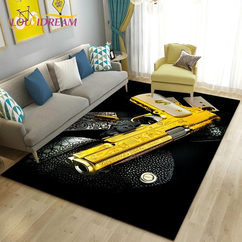3D Assault Rifle Pistol Revolver Gun Area Rug,Carpet Rug for Living Room Bedroom Sofa Doormat Decor,Kid Play Non-slip Floor Mat