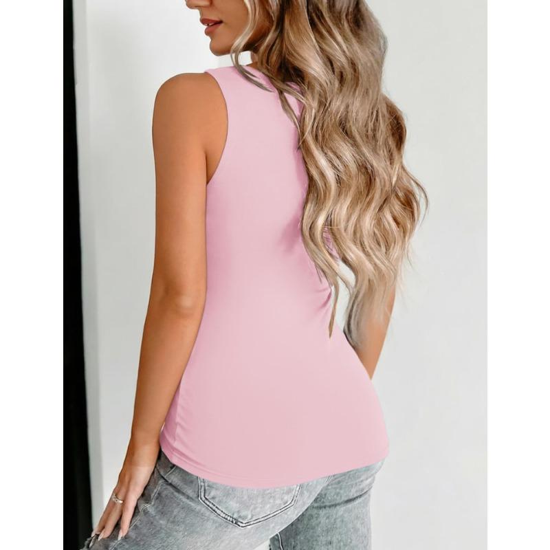 Women Deep V Neck Sleeveless Slim Fit Basic Casual Tank Top