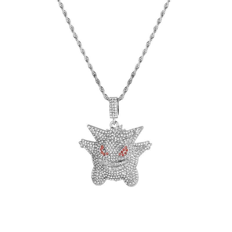 Little Devil Diamond Necklace Cute Cartoon Long Necklace - Light Luxury Trendy Couple Jewelry Accessories for Unisex