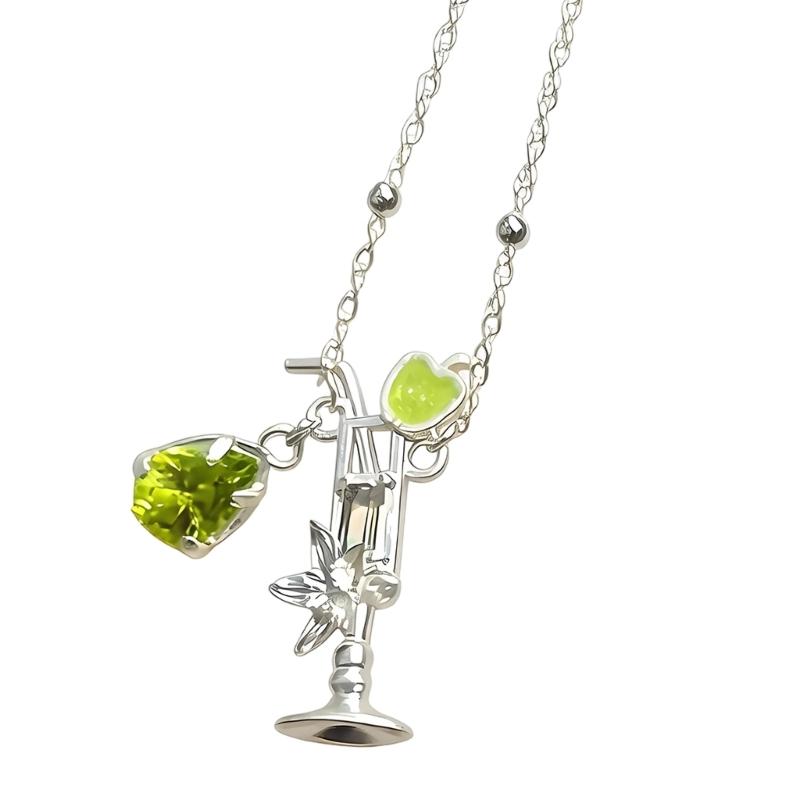 Cocktail Glass Pendant Necklace Alloy Fruit Charm Jewelry with 45 cm Chain for Party Styling Date Night and Wear