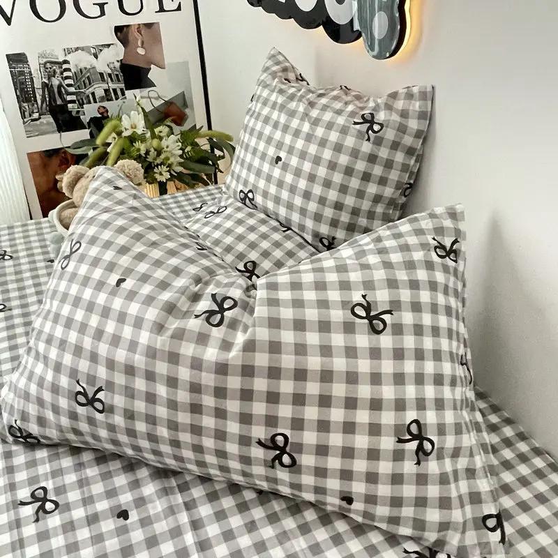 Plaid Bow Knot Pillow Cover Korean Y2k Fashions Girlish Heart Blackpink Room Decor Sleeping Pillow Cover Bedroom Decoration Gift