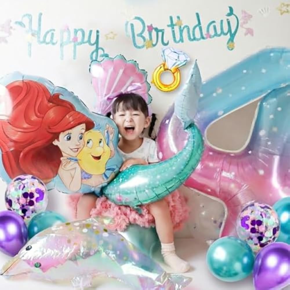 3rd Design Ariel Balloon Set Birthday Balloons Little Mermaid Disney Princess Number 4 Mermaid Mo...