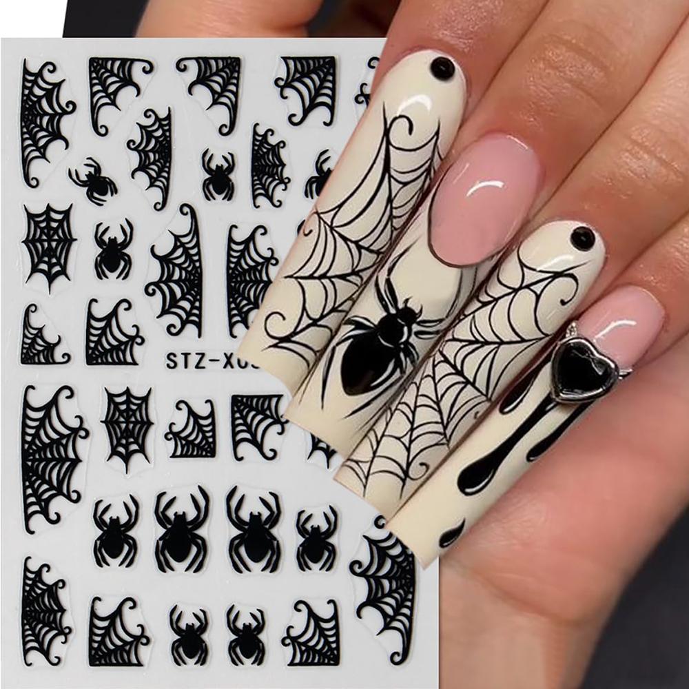 8 Sheets Halloween Nail Decals Self-Adhesive Black White  Art Stickers For Women