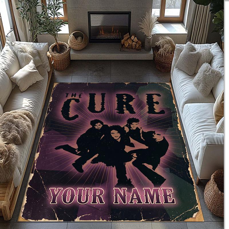 The Cure Crystal Velvet Rug, Custom Name Text Personalized Non‑Slip Floor Mat for Home Decor Gift
