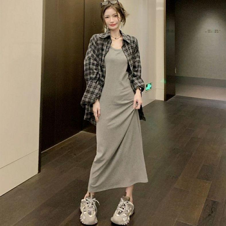 Chic Petite French Grey Sleeveless Slimming Dress S [Under 95 lbs]
