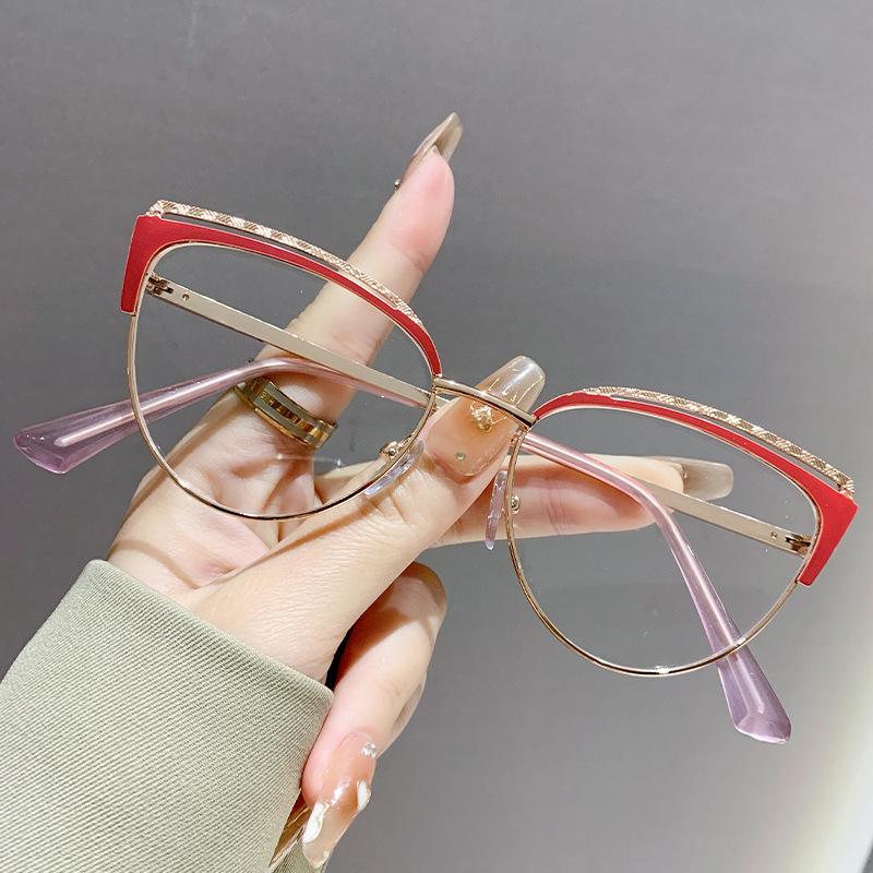 Metal Frame Fashion Cat Eye Plain Glasses Personalised Anti-Blue Light Glasses Luxury  Designer Popular Metal Eyeglasses