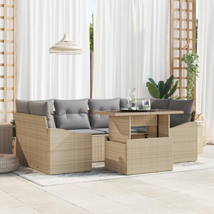 VidaXL Ensemble de canapé de jardin 7 pièces avec coussins en poly rattan beige 3357673