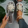 [Hand Stitched | Fashion] Floral Rhinestone Pearl Women's Hand Stitched Slipper | Fashion Cool Open Toe | For Outdoor